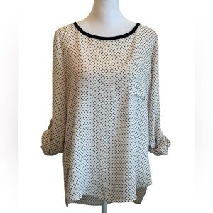 Small LOFT Ivory Red Polka Dot Roll Tab Sleeve Blouse